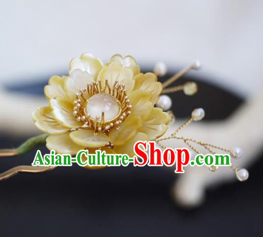 Chinese Traditional Hanfu Hair Accessories Ancient Princess Yellow Shell Peony Hairpin