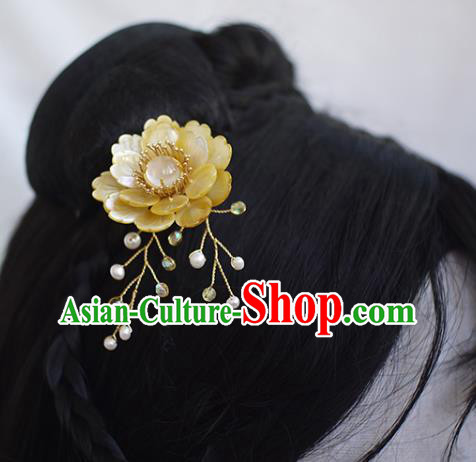 Chinese Traditional Hanfu Hair Accessories Ancient Princess Yellow Shell Peony Hairpin