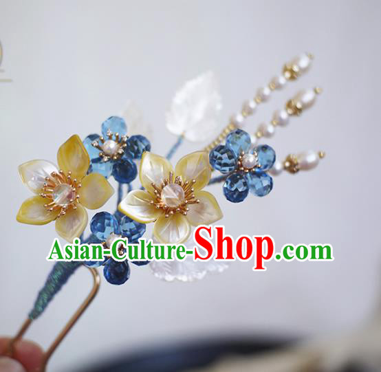 Chinese Ancient Princess Shell Flowers Hairpin Traditional Hanfu Pearls Hair Accessories