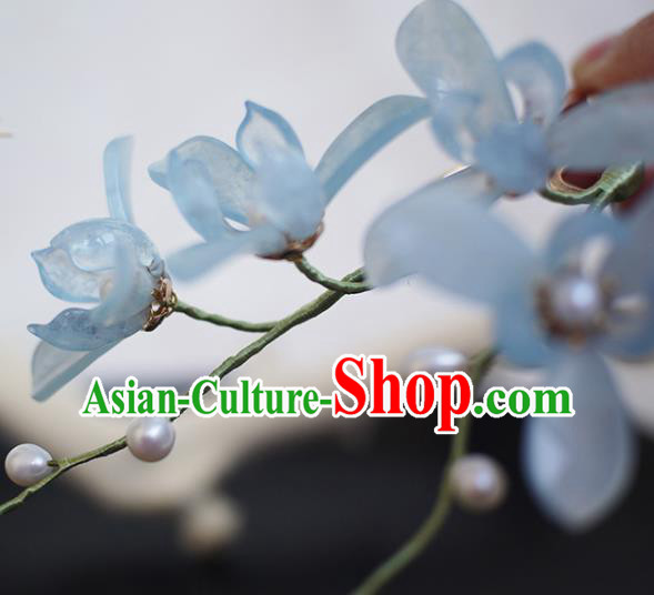 Chinese Ancient Palace Lady Hairpin Traditional Hanfu Blue Orchids Hair Stick