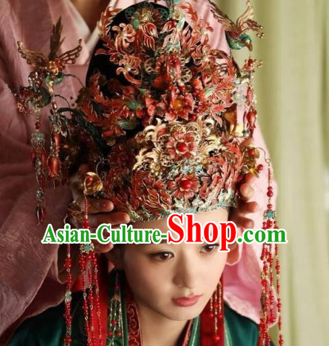 Chinese Traditional Song Dynasty Wedding Headwear Ancient Drama The Story Of MingLan Phoenix Coronet