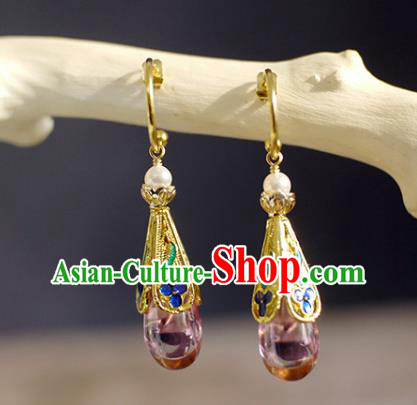 China Handmade Zircon Earrings Traditional Qing Dynasty Cloisonne Ear Jewelry