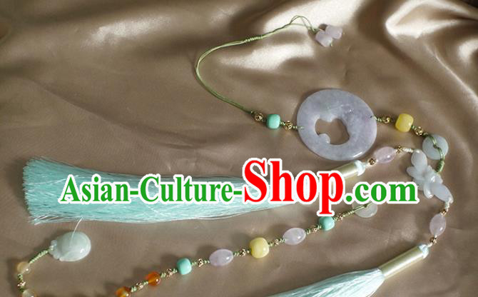 Chinese Traditional Ming Dynasty Jadeite Waist Accessories Ancient Princess Light Blue Tassel Pendant