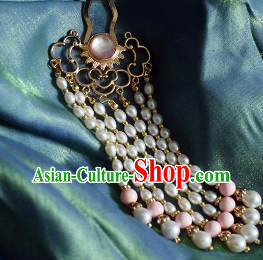 Chinese Ancient Princess Hairpin Traditional Ming Dynasty Hanfu Pearls Tassel Hair Stick