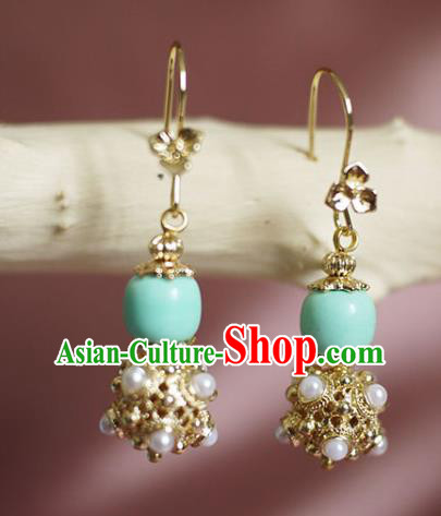 China Traditional Ming Dynasty Empress Golden Ear Jewelry Handmade Pearls Earrings