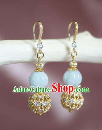 China Traditional Ming Dynasty Court Woman Golden Ear Jewelry Handmade Jadeite Earrings