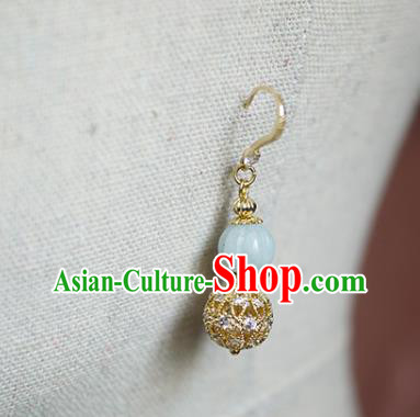 China Traditional Ming Dynasty Court Woman Golden Ear Jewelry Handmade Jadeite Earrings