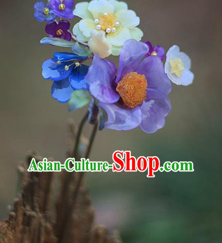 Chinese Traditional Hanfu Hair Stick Ancient Palace Lady Purple Flowers Hairpin