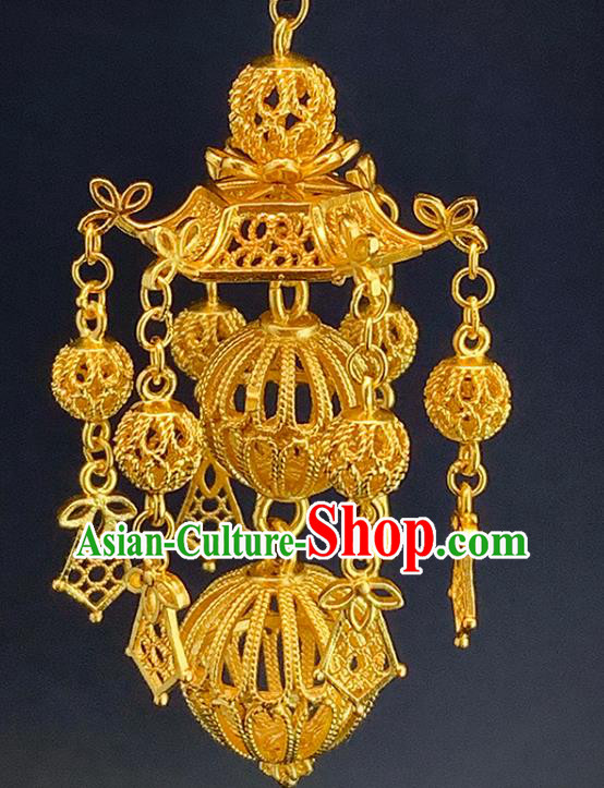 China Handmade Ancient Empress Earrings Traditional Ming Dynasty Golden Lantern Ear Jewelry