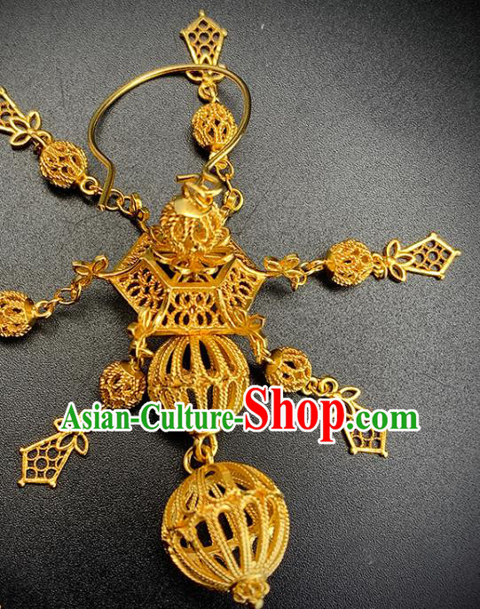 China Handmade Ancient Empress Earrings Traditional Ming Dynasty Golden Lantern Ear Jewelry