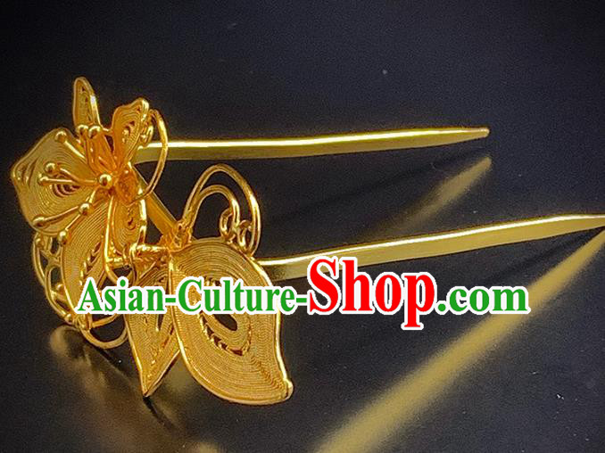 Chinese Ancient Princess Golden Butterfly Hair Stick Traditional Ming Dynasty Court Hairpin