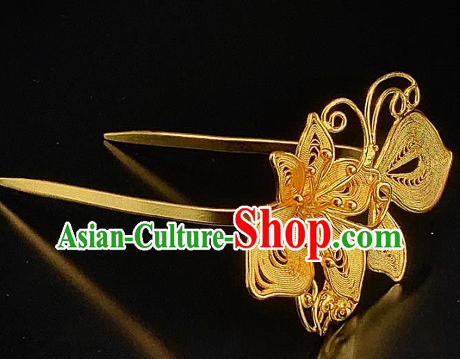 Chinese Ancient Princess Golden Butterfly Hair Stick Traditional Ming Dynasty Court Hairpin