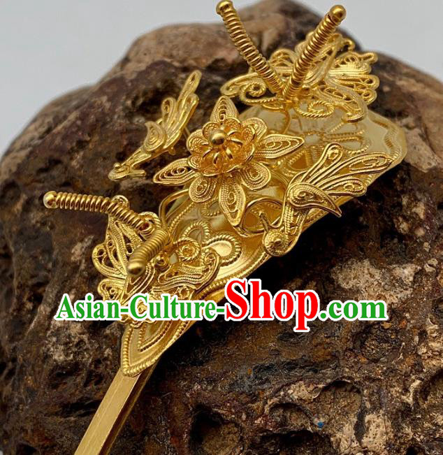 Chinese Ancient Court Empress Hair Stick Traditional Ming Dynasty Queen Golden Butterfly Hairpin