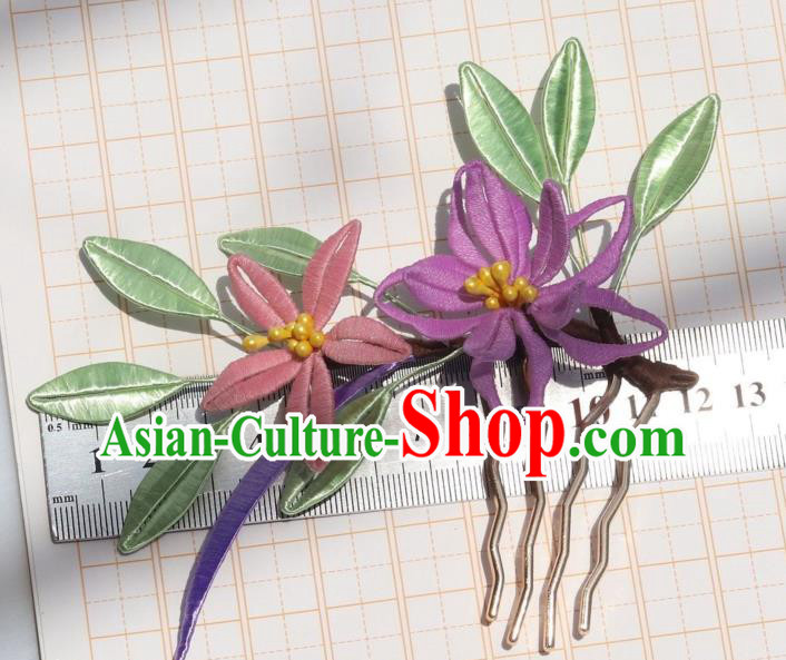 Chinese Handmade Ming Dynasty Hanfu Hairpin Ancient Princess Purple Lily Flower Hair Comb