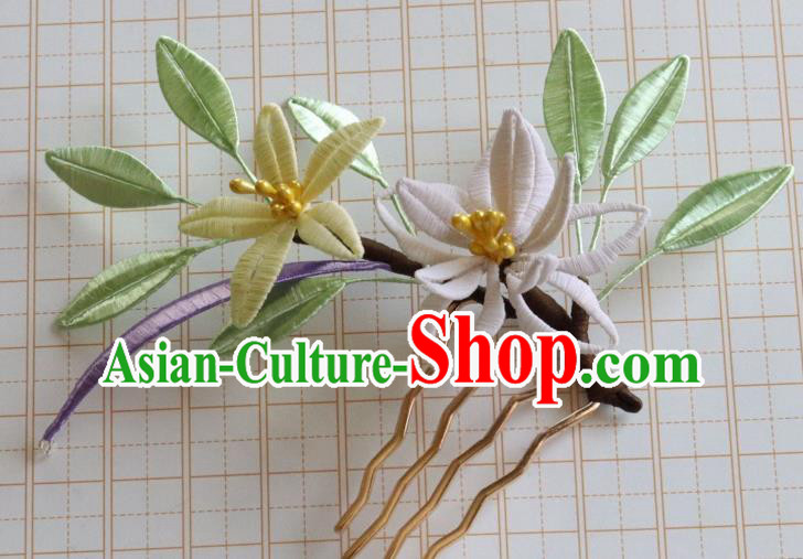 Chinese Ancient Princess White Lily Flower Hair Comb Handmade Ming Dynasty Hanfu Hairpin