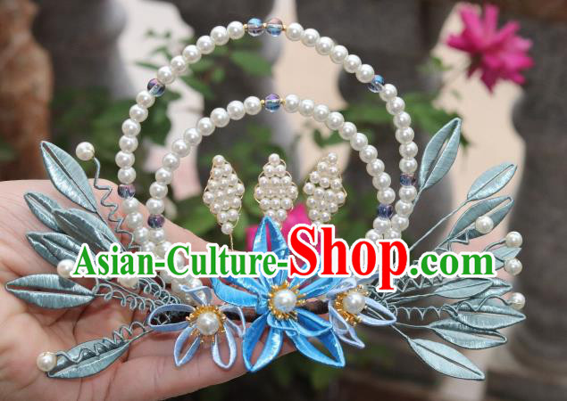 Chinese Traditional Hanfu Pearls Hair Comb Ancient Ming Dynasty Princess Hair Crown