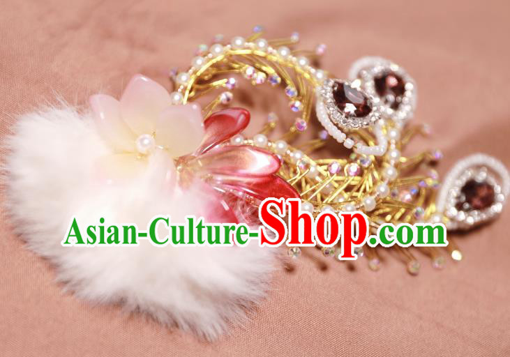 Chinese Handmade Pearls Phoenixl Hair Stick Ancient Ming Dynasty Noble Lady Red Crystal Hairpin