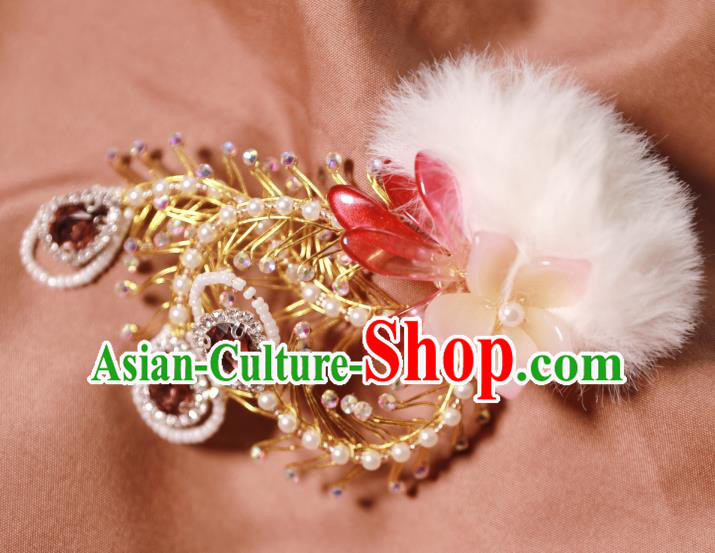 Chinese Handmade Pearls Phoenixl Hair Stick Ancient Ming Dynasty Noble Lady Red Crystal Hairpin