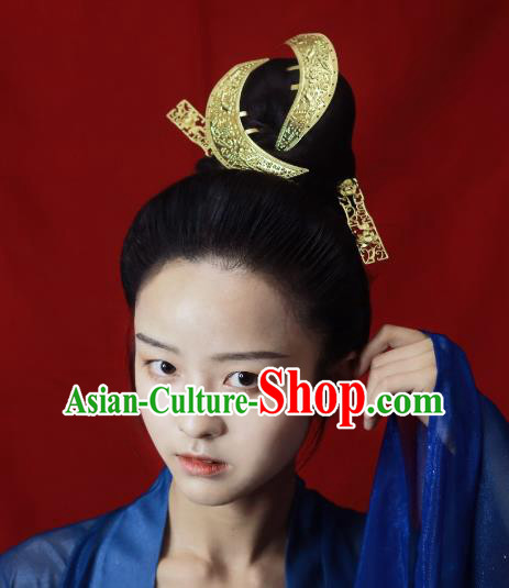 Chinese Handmade Golden Hairpins Ancient Tang Dynasty Princess Hair Accessories Full Set