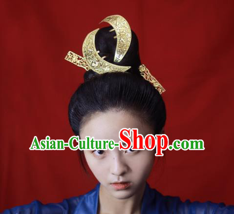 Chinese Handmade Golden Hairpins Ancient Tang Dynasty Princess Hair Accessories Full Set