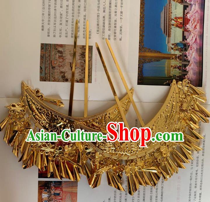 Chinese Handmade Golden Hairpins Ancient Tang Dynasty Princess Hair Accessories Full Set