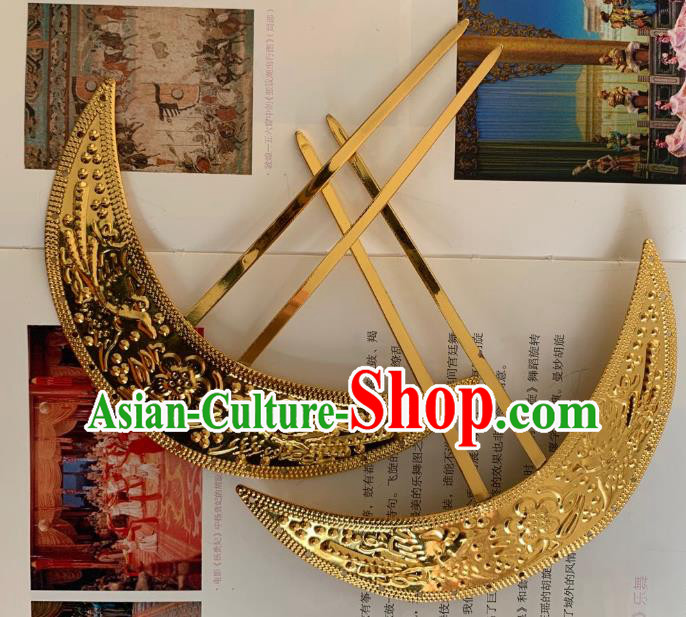 Chinese Handmade Golden Hairpins Ancient Tang Dynasty Princess Hair Accessories Full Set