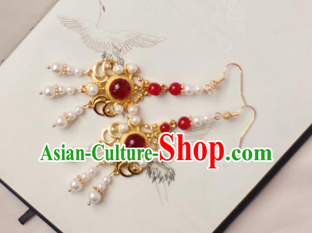 China Handmade Ancient Bride Earrings Traditional Ming Dynasty Wedding Pearls Ear Jewelry