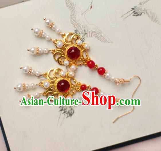 China Handmade Ancient Bride Earrings Traditional Ming Dynasty Wedding Pearls Ear Jewelry