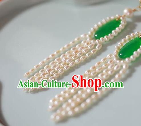 China National Pearls Tassel Earrings Traditional Cheongsam Jade Ear Jewelry