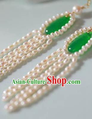 China National Pearls Tassel Earrings Traditional Cheongsam Jade Ear Jewelry