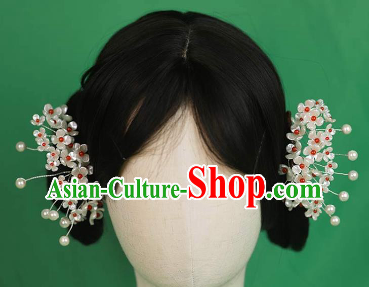 Chinese Handmade Shell Flowers Hairpin Ancient Qing Dynasty Noble Woman Pearls Hair Stick