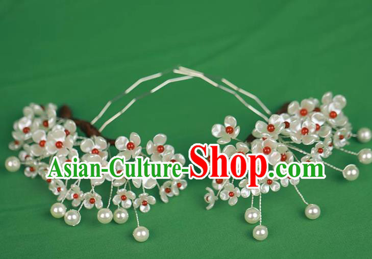 Chinese Handmade Shell Flowers Hairpin Ancient Qing Dynasty Noble Woman Pearls Hair Stick