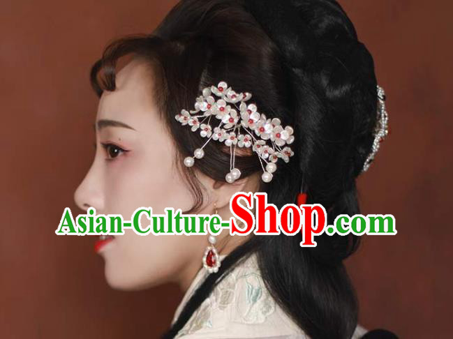 Chinese Handmade Shell Flowers Hairpin Ancient Qing Dynasty Noble Woman Pearls Hair Stick