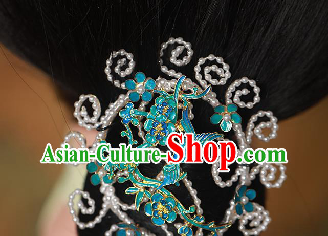 Chinese Traditional Qing Dynasty Imperial Concubine Hair Stick Ancient Court Woman Cloisonne Plum Hairpin