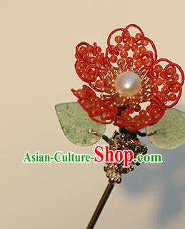Chinese Ancient Imperial Concubine Red Beads Plum Hairpin Traditional Qing Dynasty Palace Hair Stick