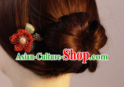 Chinese Ancient Imperial Concubine Red Beads Plum Hairpin Traditional Qing Dynasty Palace Hair Stick