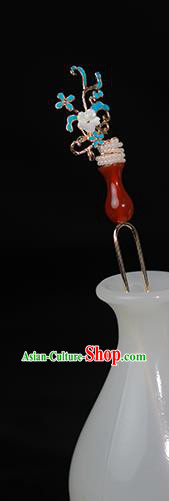 Chinese Ancient Empress Pearls Tassel Hairpin Traditional Qing Dynasty Agate Vase Hair Stick