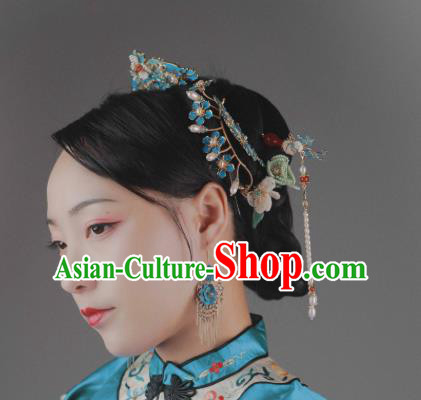 Chinese Ancient Empress Pearls Tassel Hairpin Traditional Qing Dynasty Agate Vase Hair Stick