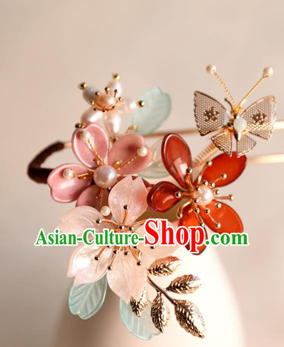 Chinese Ancient Princess Shell Flowers Hairpin Traditional Ming Dynasty Hair Stick