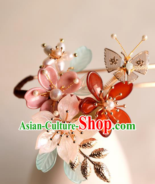 Chinese Ancient Princess Shell Flowers Hairpin Traditional Ming Dynasty Hair Stick