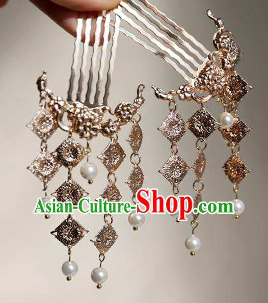 Chinese Ancient Princess Tassel Hairpin Traditional Tang Dynasty Golden Hair Comb