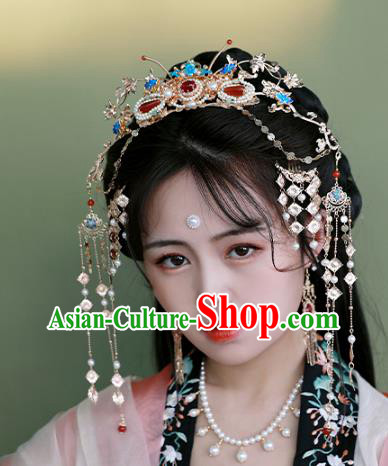 Chinese Ancient Princess Tassel Hairpin Traditional Tang Dynasty Golden Hair Comb