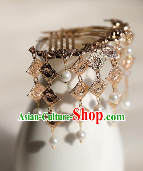 Chinese Ancient Princess Tassel Hairpin Traditional Tang Dynasty Golden Hair Comb