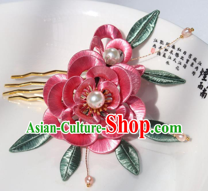 Chinese Ancient Imperial Concubine Hairpin Traditional Ming Dynasty Peach Pink Peony Hair Comb