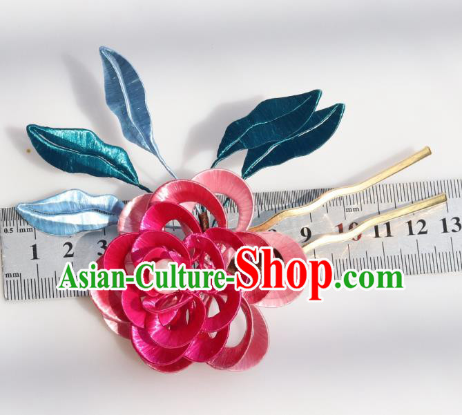 Chinese Handmade Hanfu Hair Accessories Ancient Royal Princess Rosy Silk Peony Hairpin Headpiece
