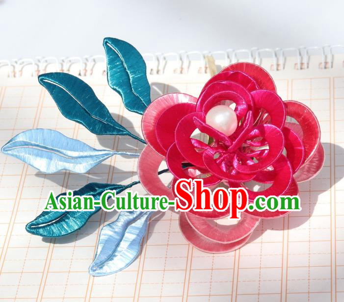 Chinese Handmade Hanfu Hair Accessories Ancient Royal Princess Rosy Silk Peony Hairpin Headpiece