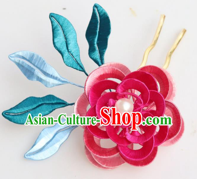 Chinese Handmade Hanfu Hair Accessories Ancient Royal Princess Rosy Silk Peony Hairpin Headpiece