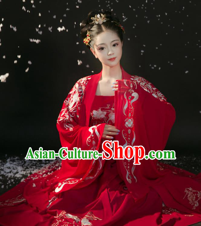 China Ancient Palace Lady Red Hanfu Dress Clothing Traditional Tang Dynasty Wedding Historical Costumes Full Set