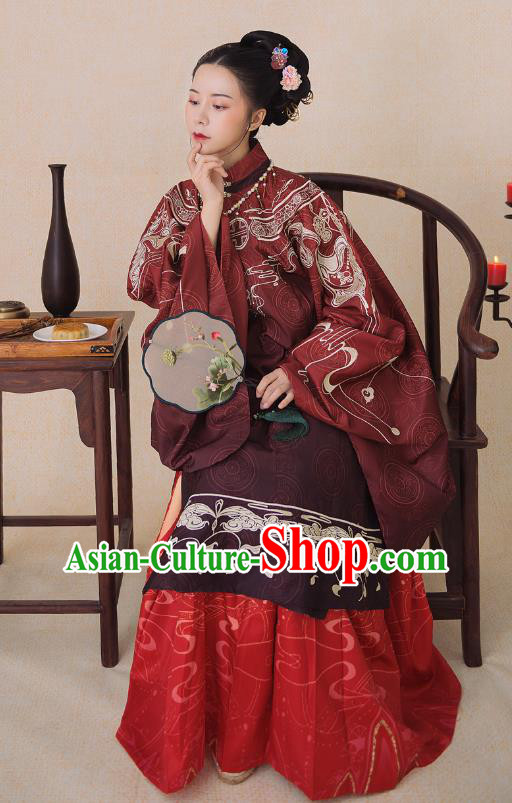 China Ancient Noble Countess Hanfu Costumes Traditional Ming Dynasty Imperial Concubine Clothing