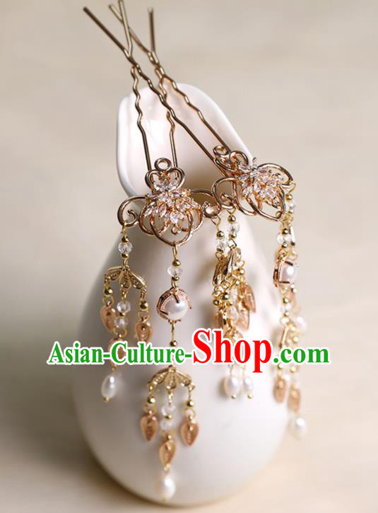 Chinese Ancient Palace Lady Tassel Hairpin Traditional Song Dynasty Princess Golden Hair Stick